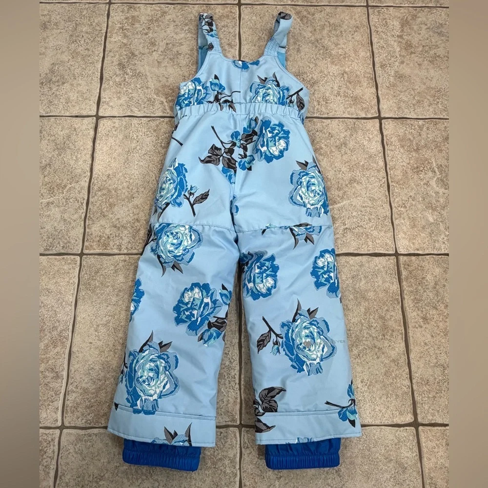 Obermeyer Blue Floral Kids snow bibs size girls 5